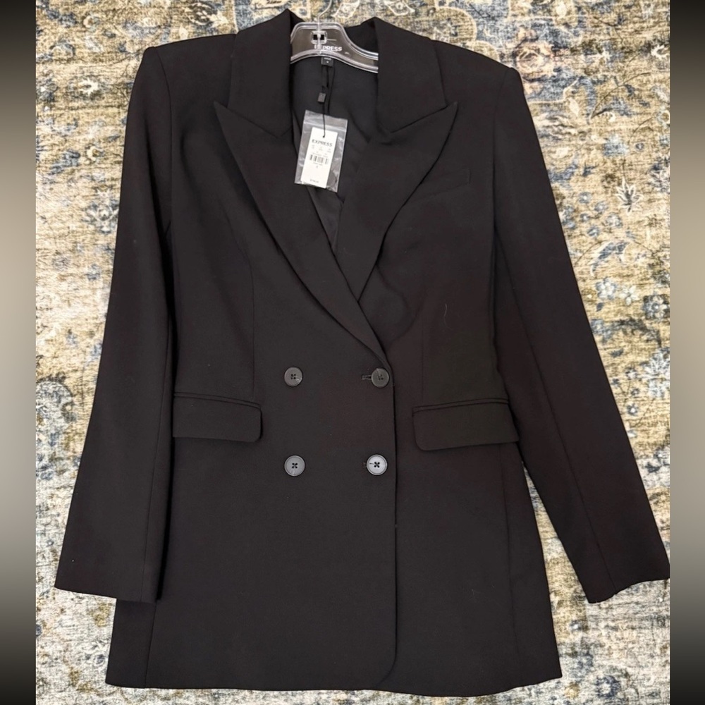 Express $168 Double Breasted Hourglass Blazer in Pitch Black size 6